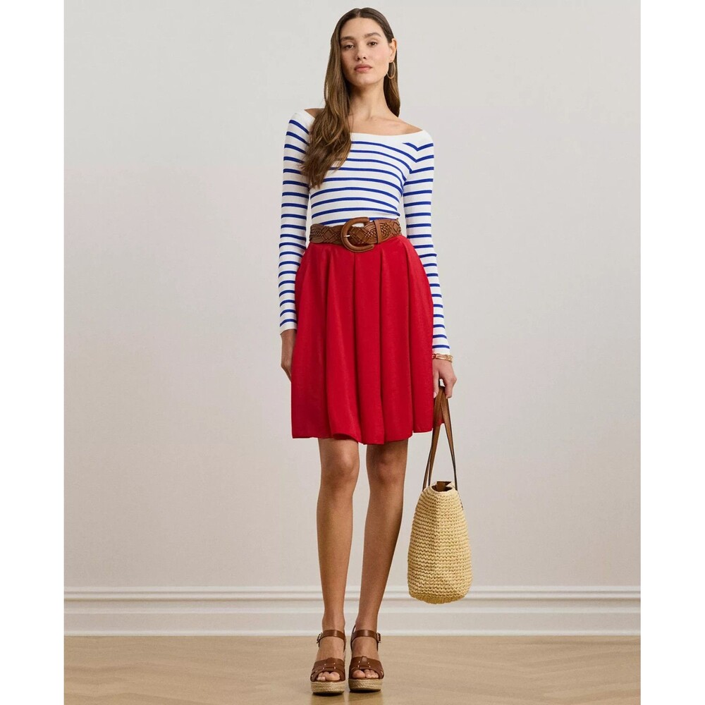 Lauren Ralph Lauren Women's Sand washed Satin A-Line Skirt Knee Length Red 14